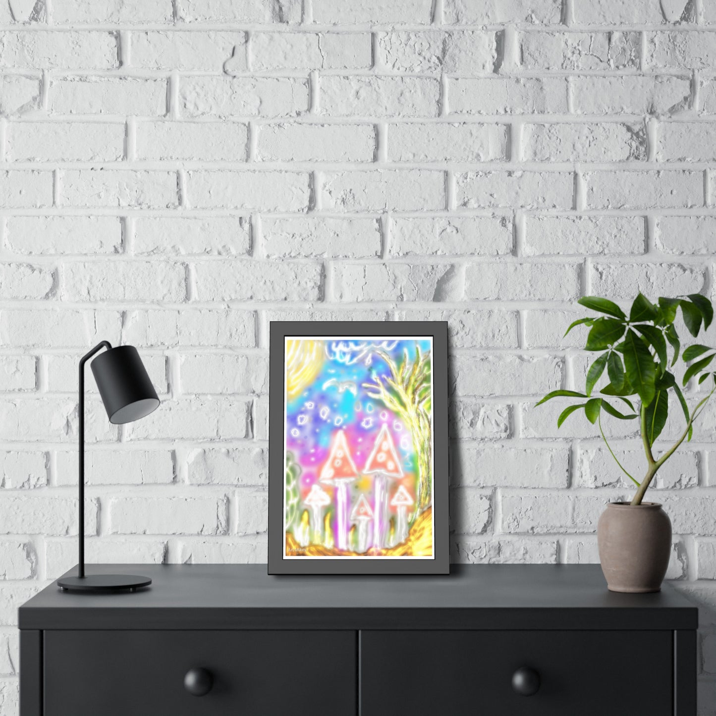 Framed Poster — Whimsical Rainbow Mushroom Art Print