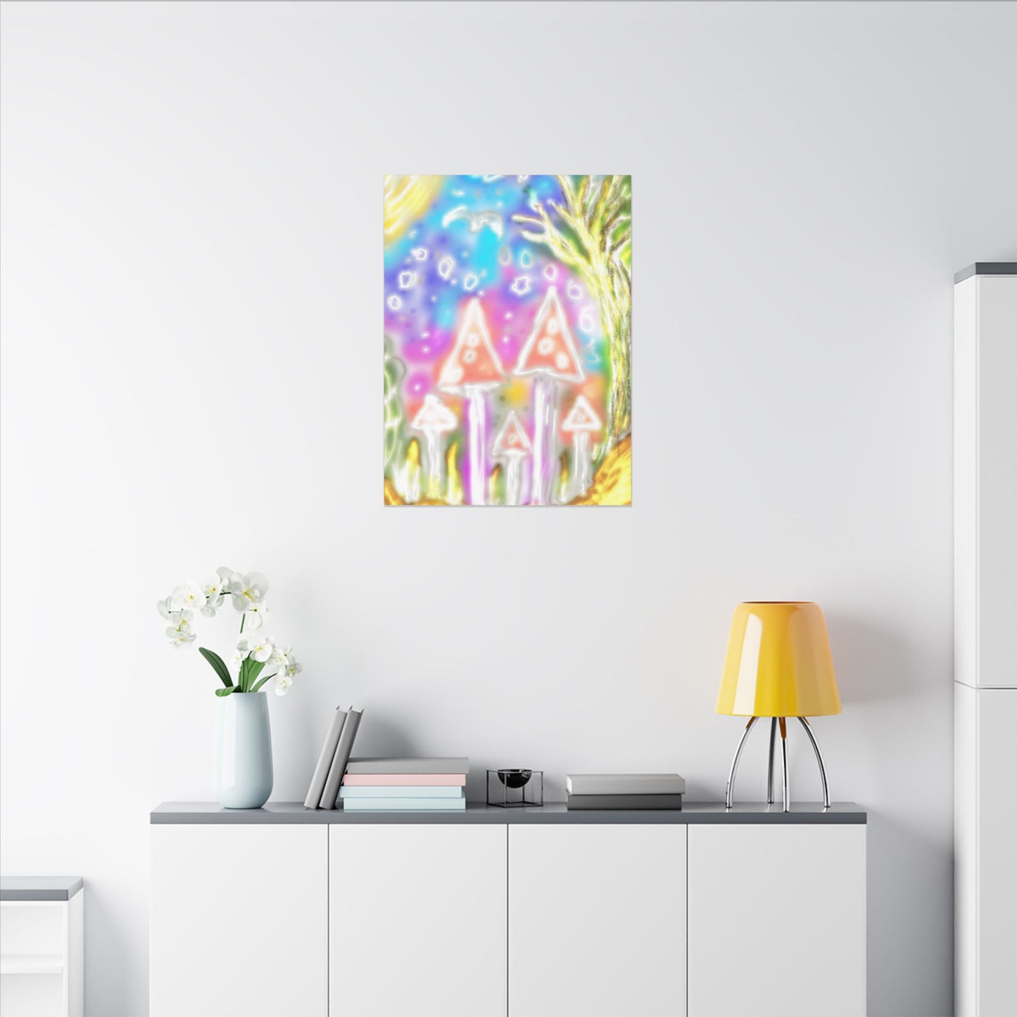 Whimsical Mushroom Forest Canvas Print — Dreamy Pastel Wall Art