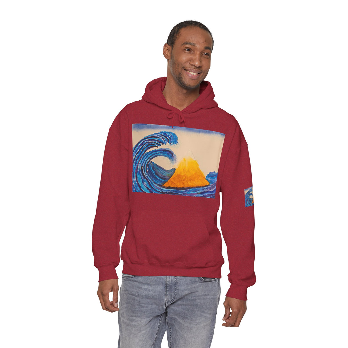 Wave and Volcano Art Hoodie — Ocean Wave Painting Sweatshirt