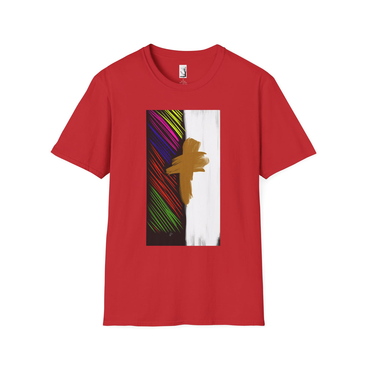 Abstract Gold Brushstroke Tee — Colorful Stripes Modern Graphic T-Shirt