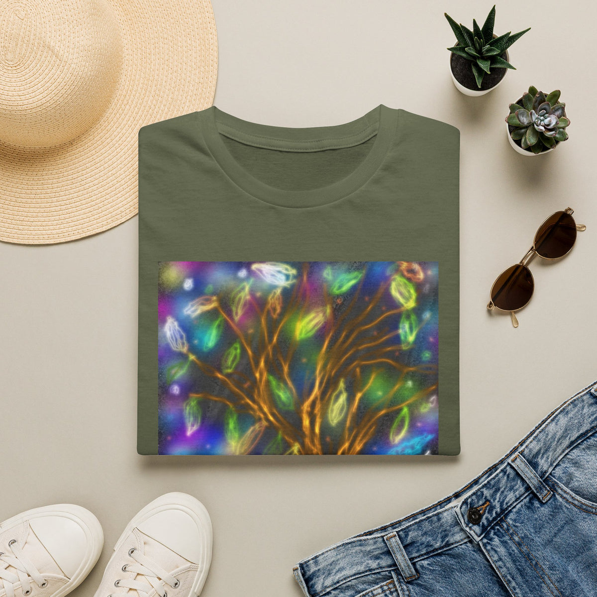Mystic Tree Graphic T-Shirt — Colorful Ethereal Nature Design
