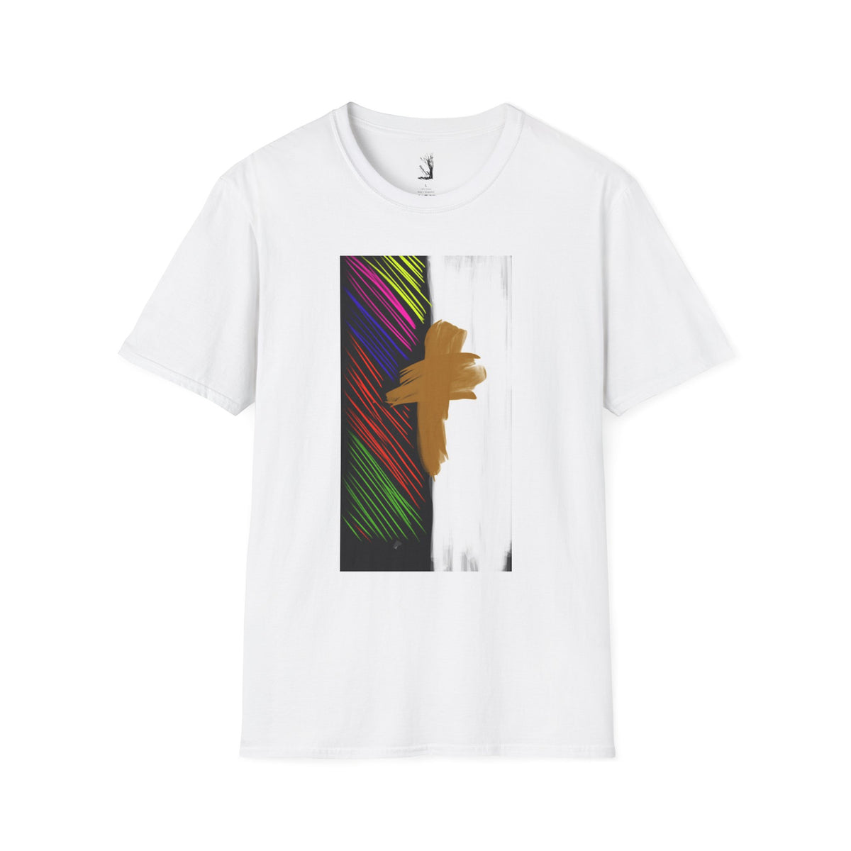 Abstract Gold Brushstroke Tee — Colorful Stripes Modern Graphic T-Shirt