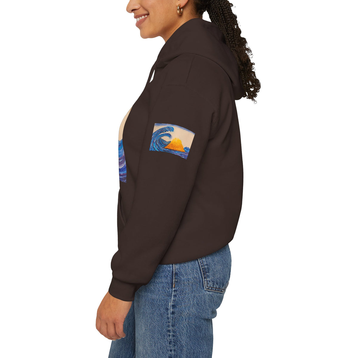 Wave and Volcano Art Hoodie — Ocean Wave Painting Sweatshirt