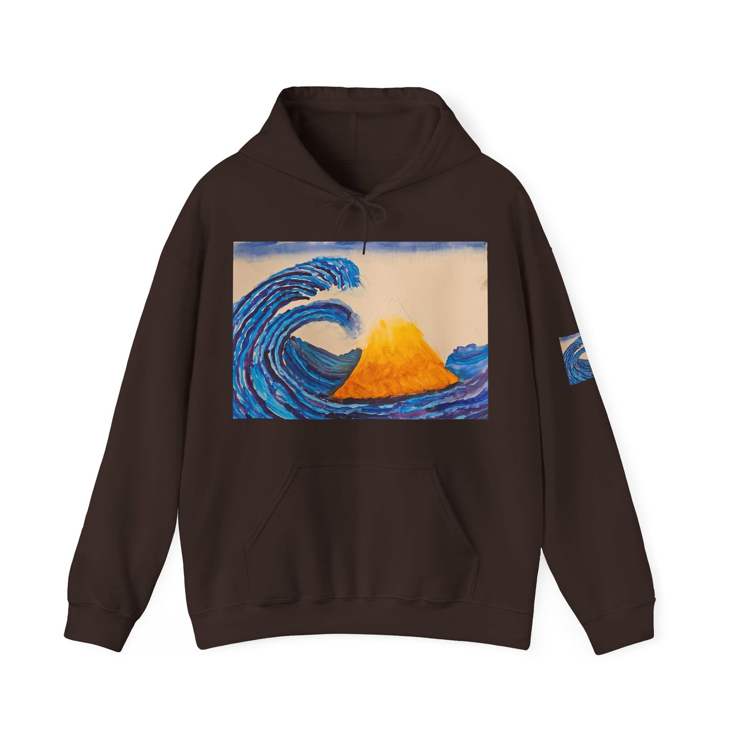 Wave and Volcano Art Hoodie — Ocean Wave Painting Sweatshirt