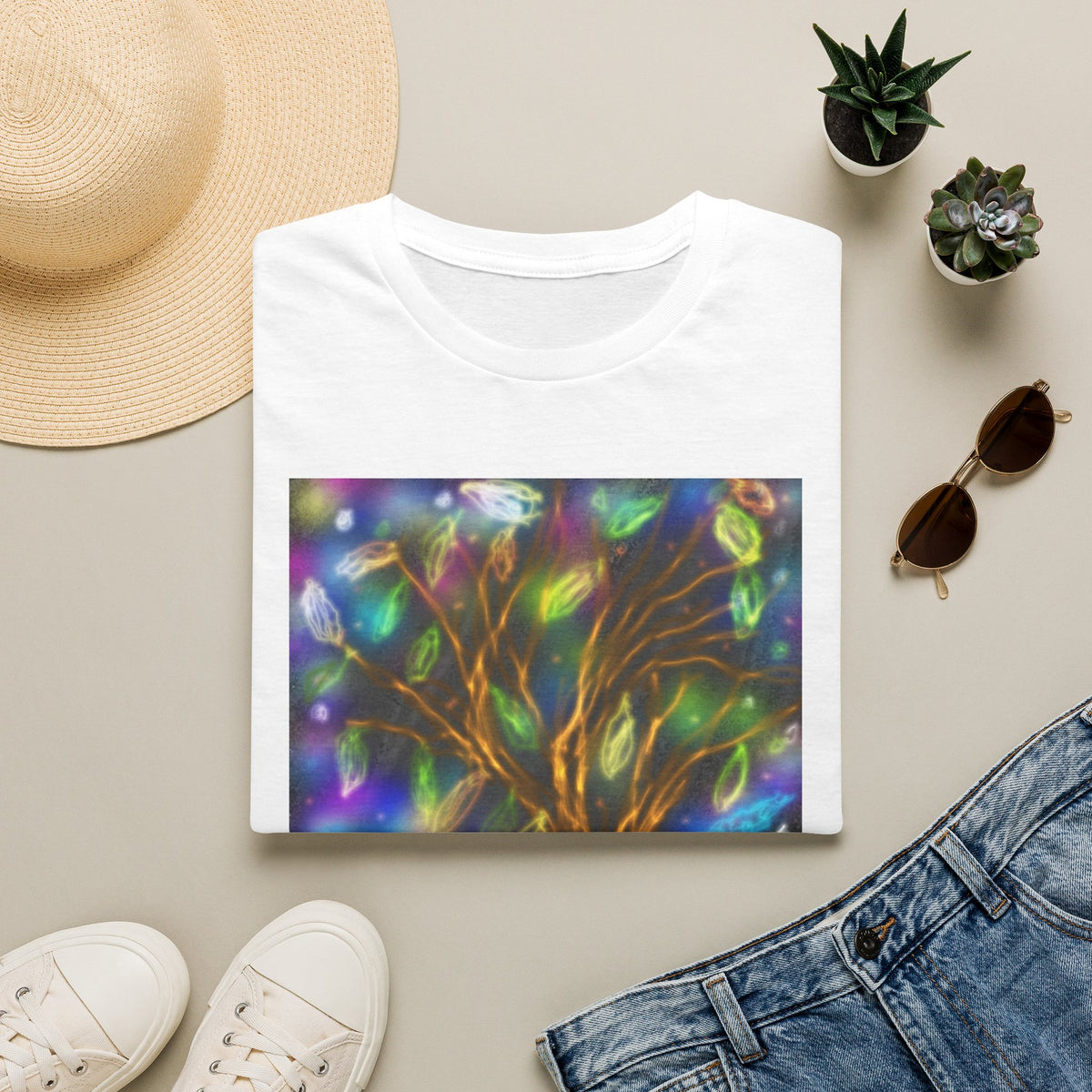 Mystic Tree Graphic T-Shirt — Colorful Ethereal Nature Design
