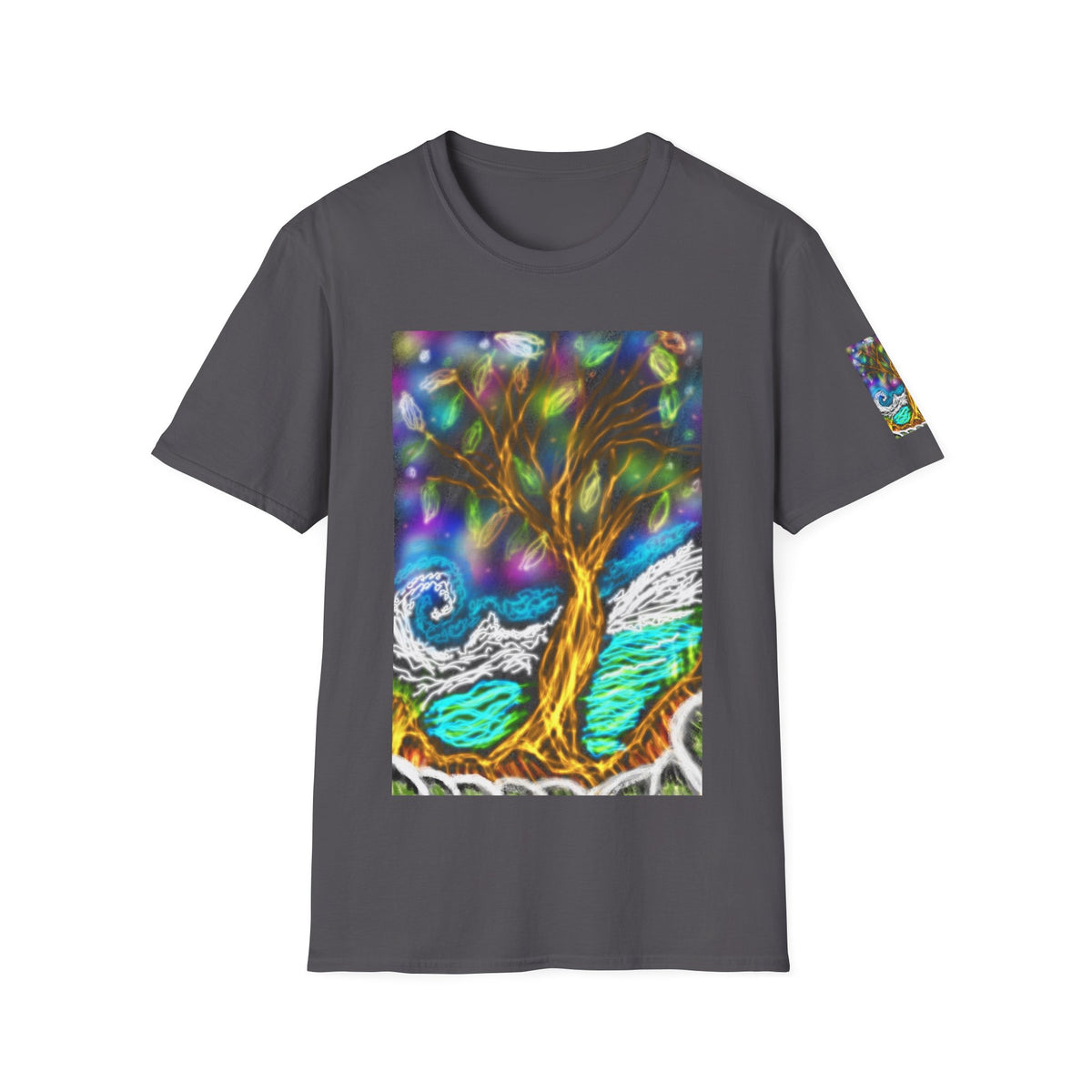 Mystic Tree Graphic T-Shirt — Colorful Ethereal Nature Design