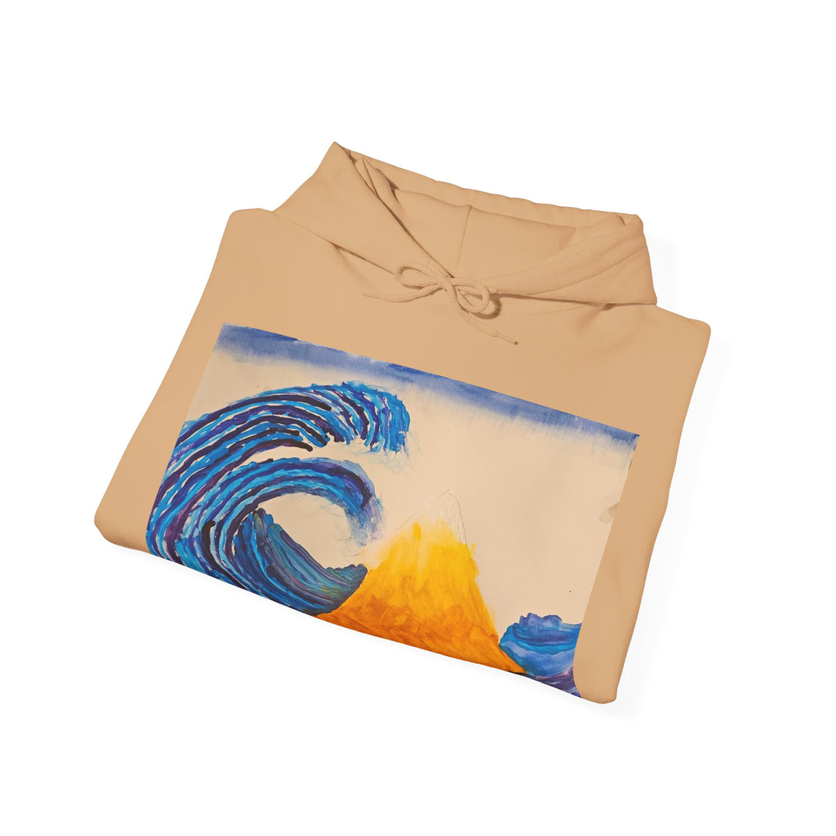 Wave and Volcano Art Hoodie — Ocean Wave Painting Sweatshirt