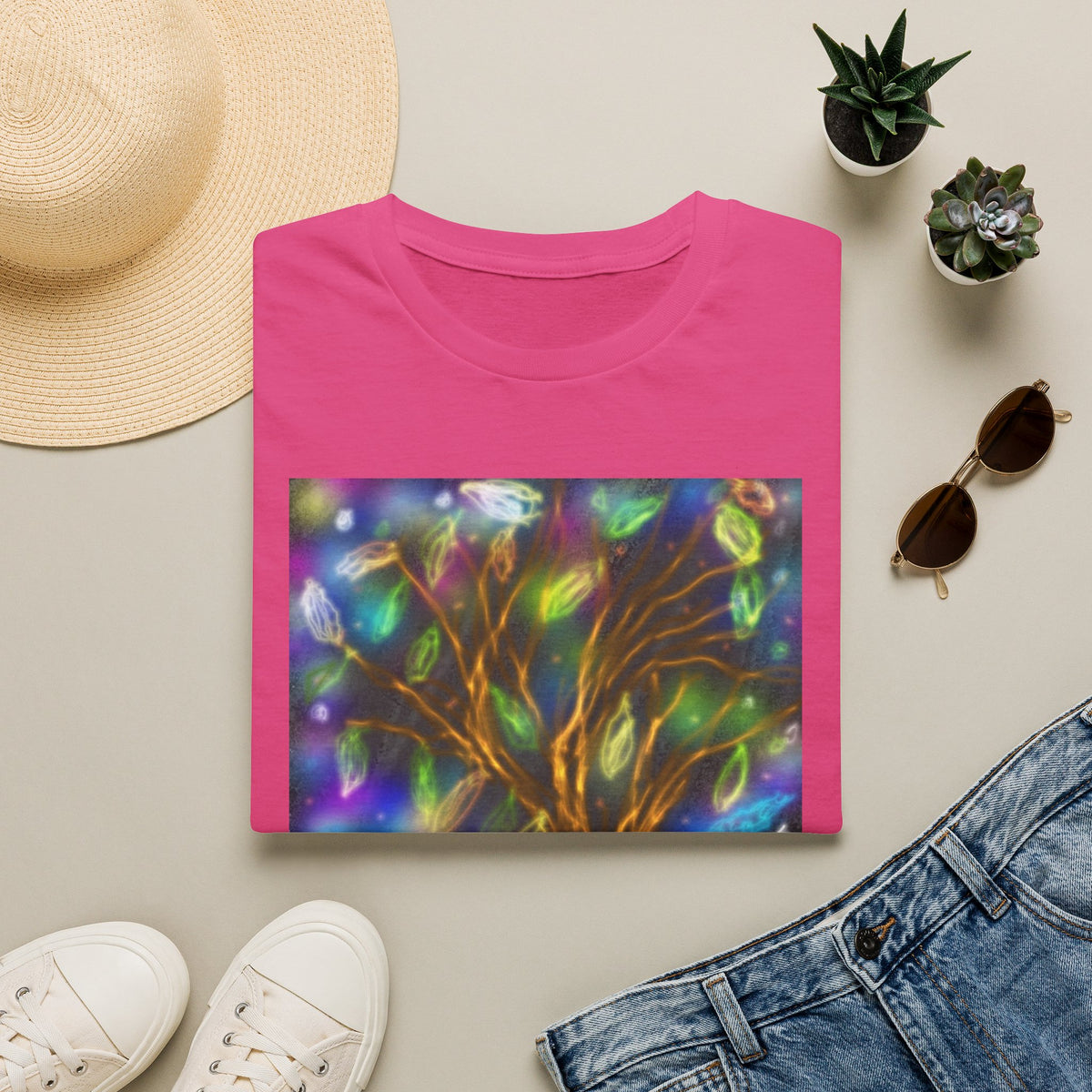 Mystic Tree Graphic T-Shirt — Colorful Ethereal Nature Design