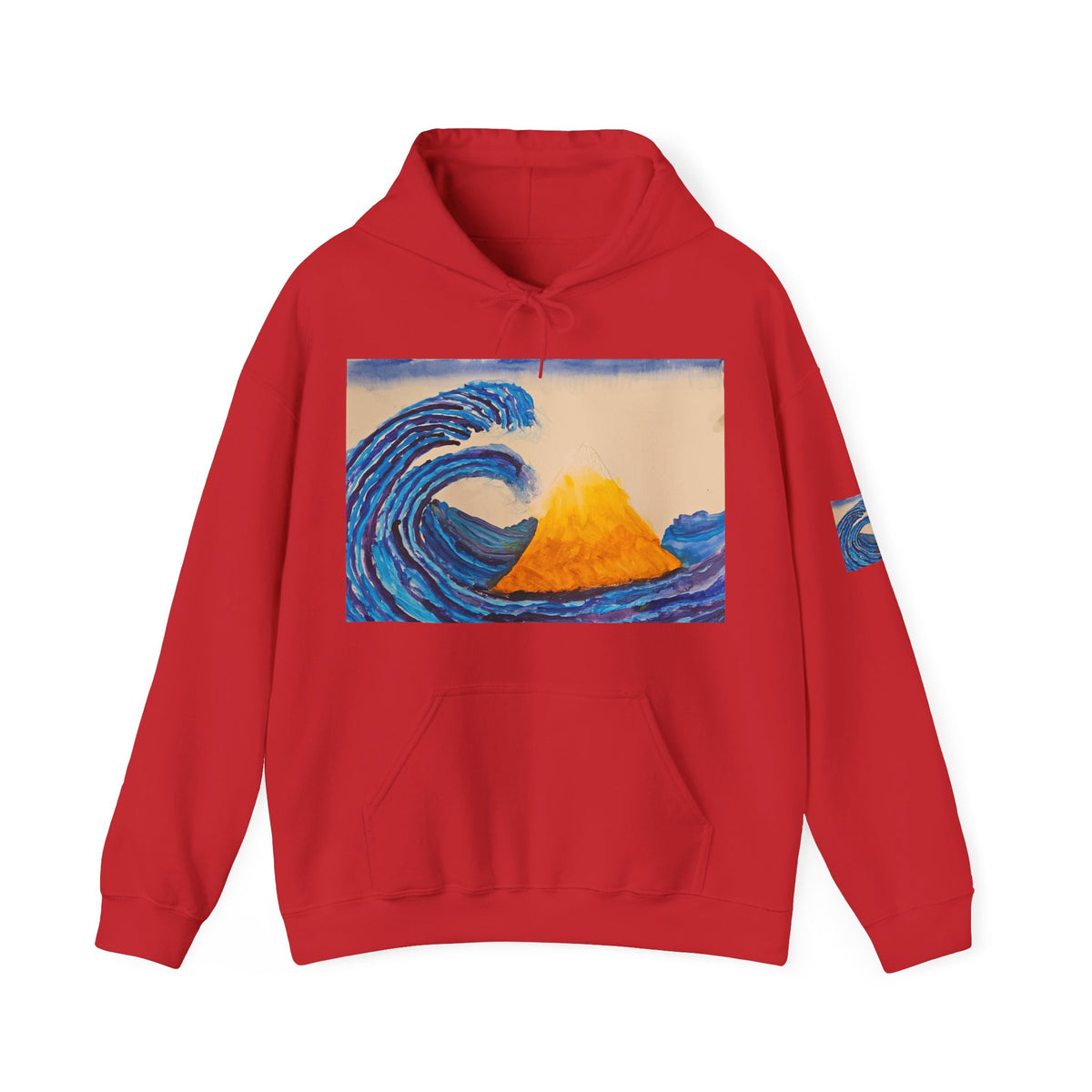 Wave and Volcano Art Hoodie — Ocean Wave Painting Sweatshirt