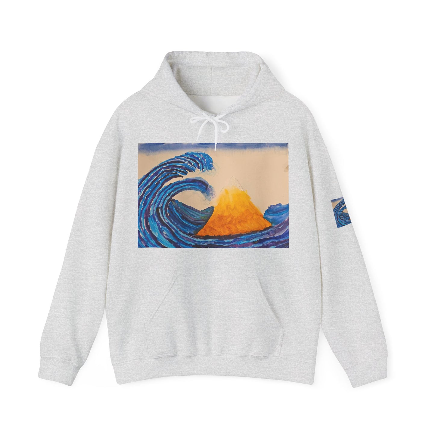 Wave and Volcano Art Hoodie — Ocean Wave Painting Sweatshirt