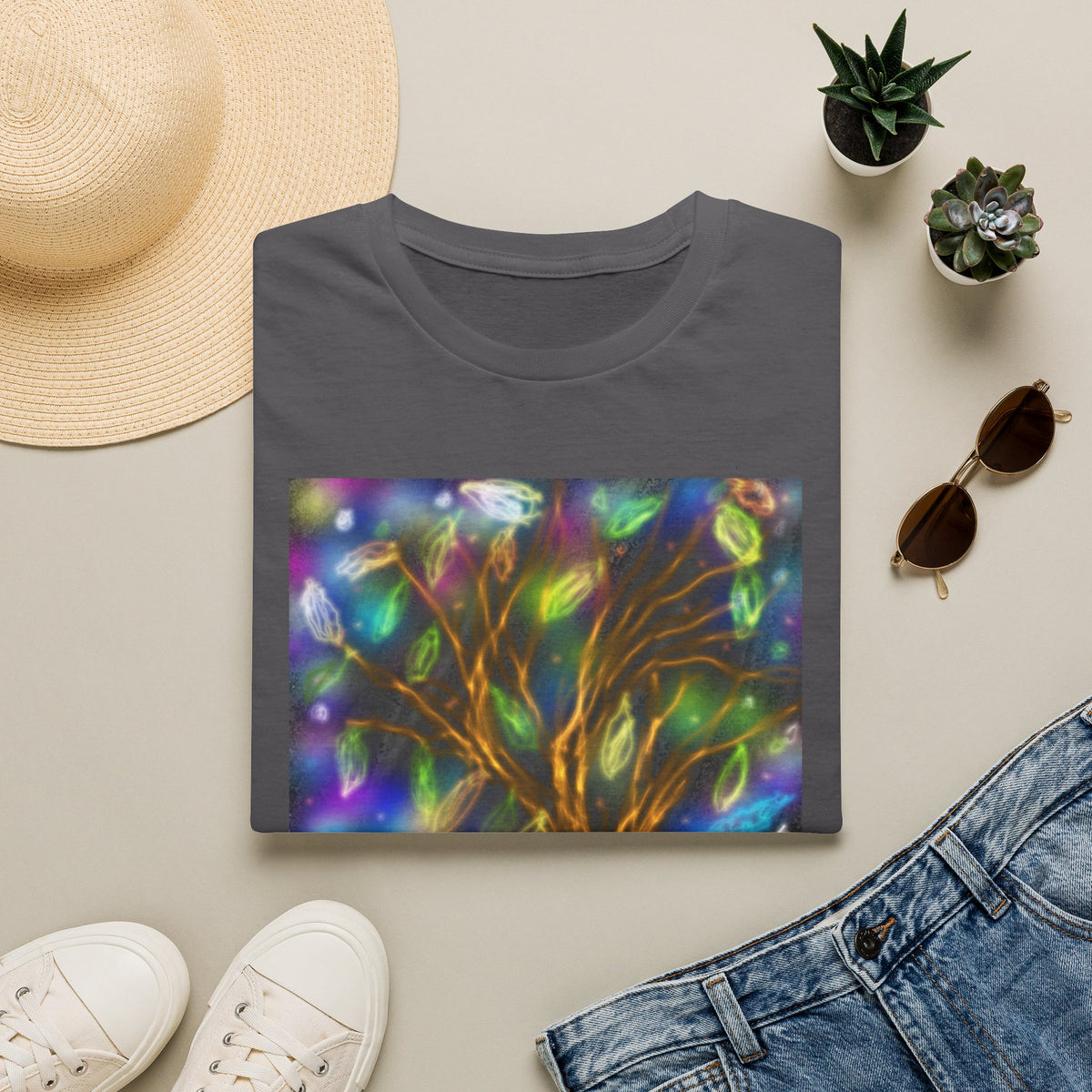 Mystic Tree Graphic T-Shirt — Colorful Ethereal Nature Design