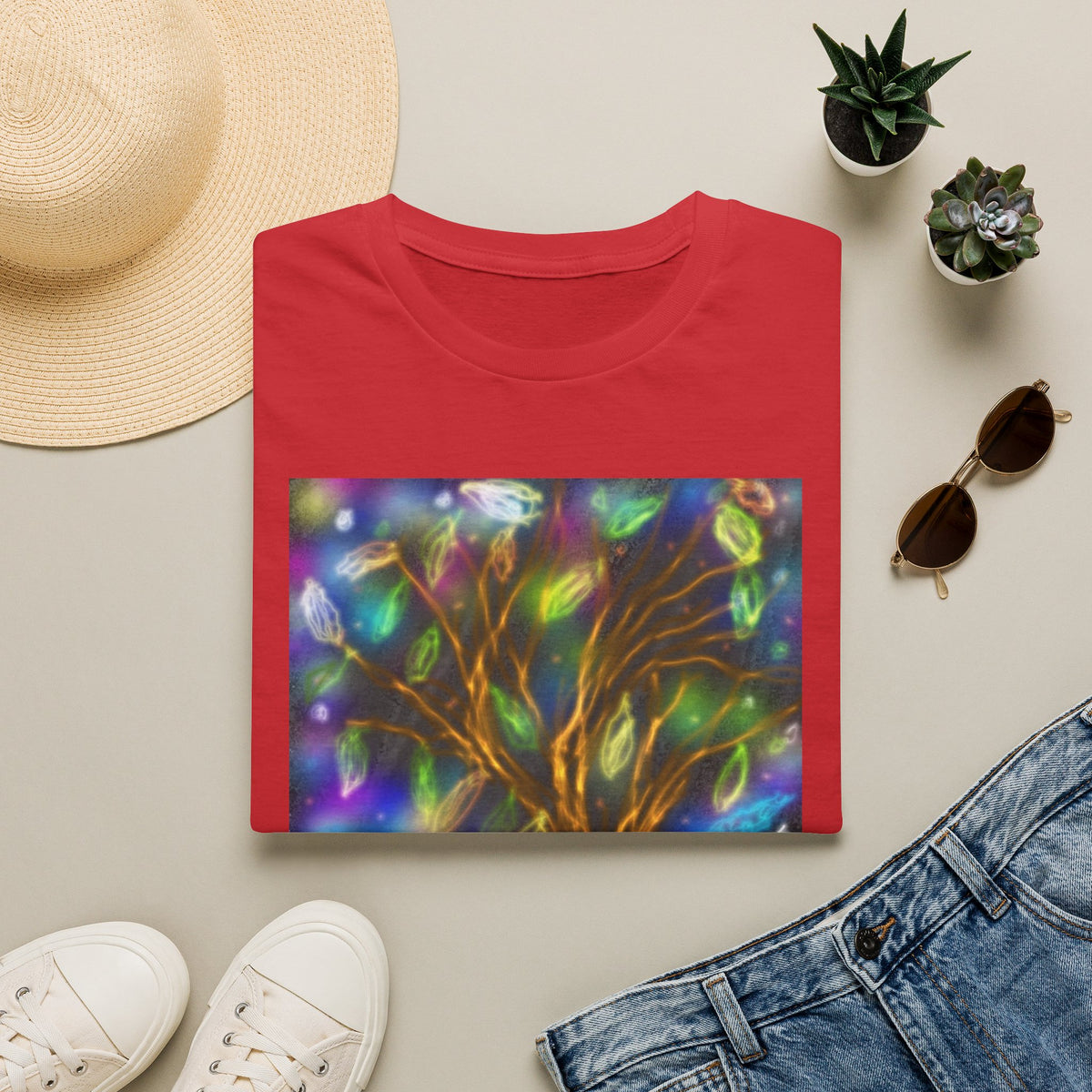 Mystic Tree Graphic T-Shirt — Colorful Ethereal Nature Design