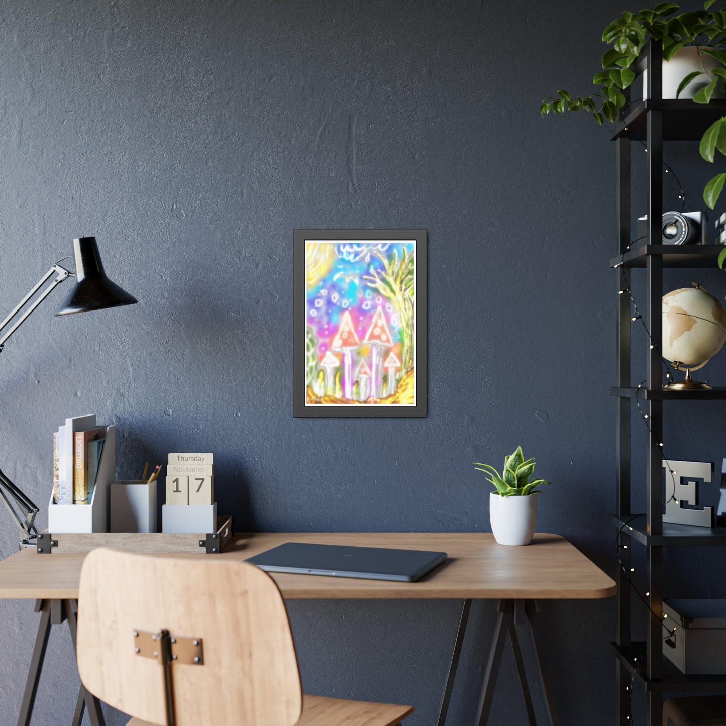 Framed Poster — Whimsical Rainbow Mushroom Art Print