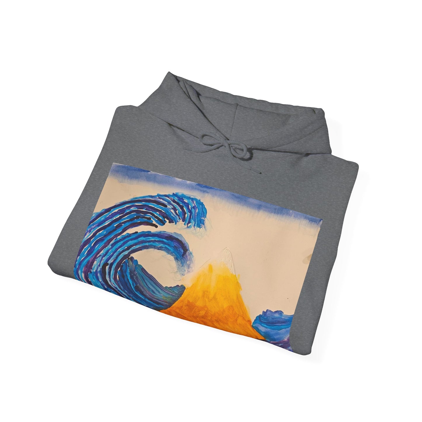 Wave and Volcano Art Hoodie — Ocean Wave Painting Sweatshirt