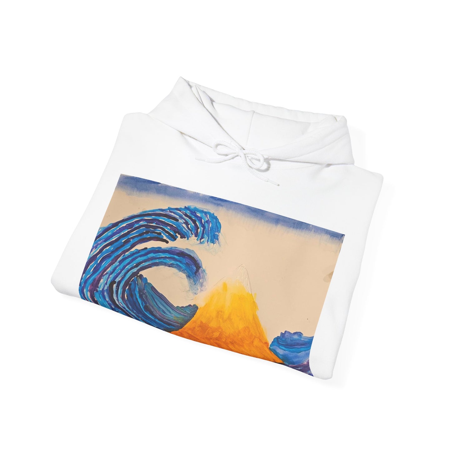 Wave and Volcano Art Hoodie — Ocean Wave Painting Sweatshirt