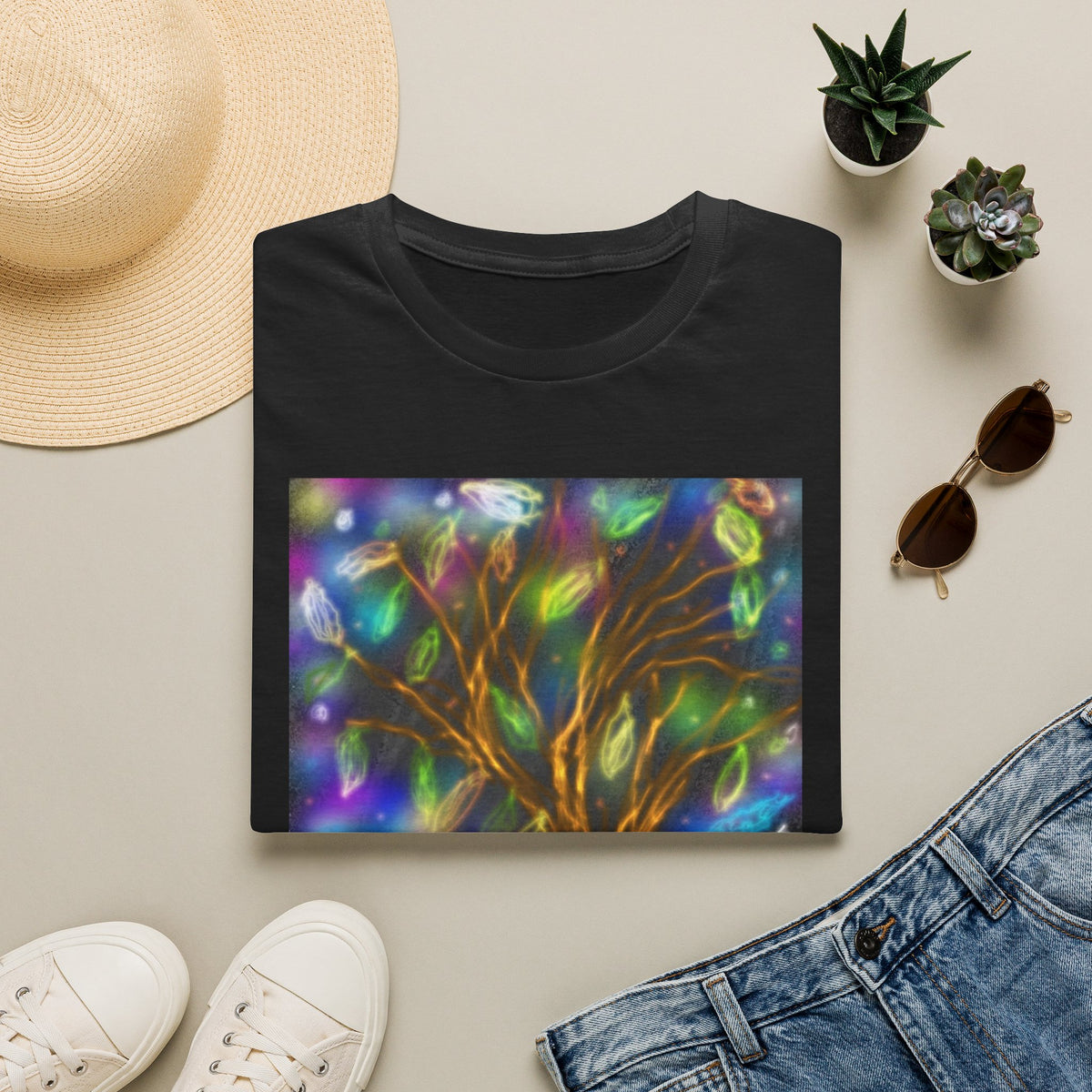 Mystic Tree Graphic T-Shirt — Colorful Ethereal Nature Design