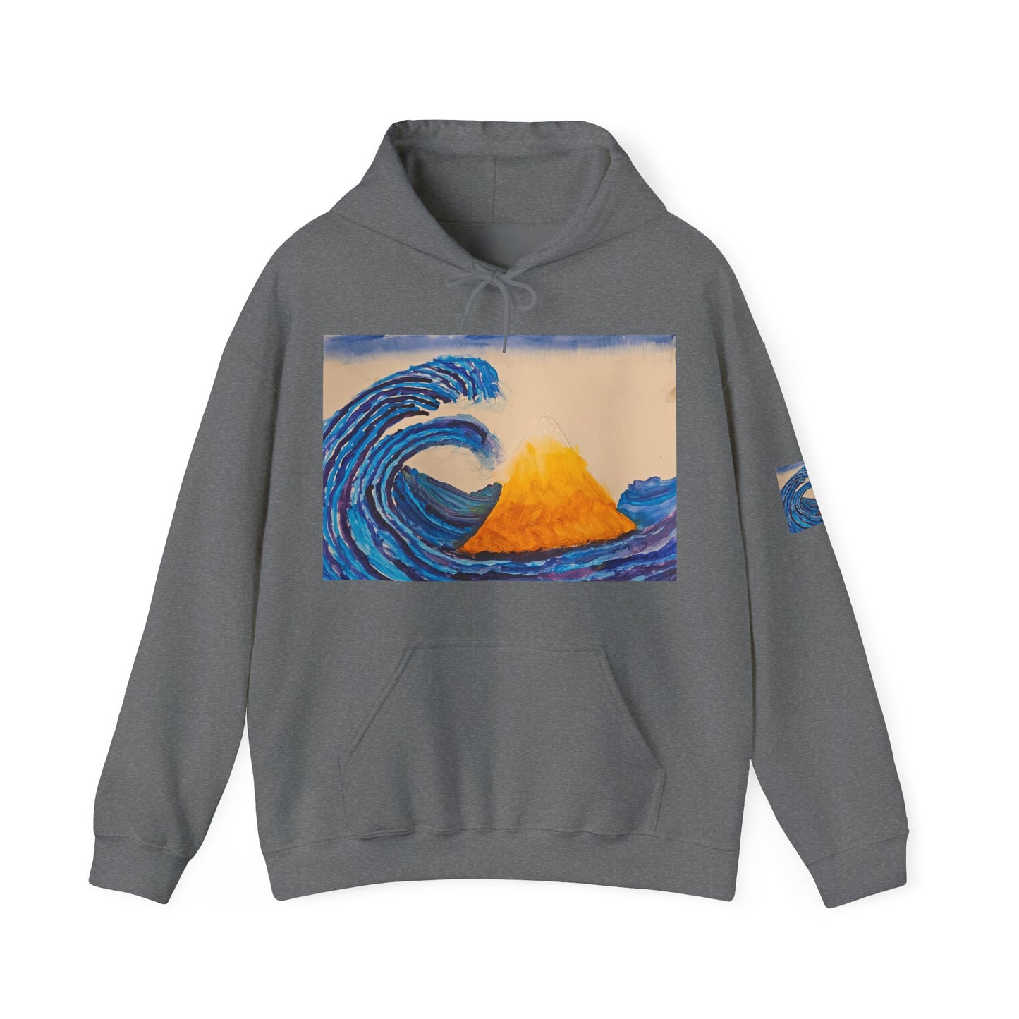 Wave and Volcano Art Hoodie — Ocean Wave Painting Sweatshirt