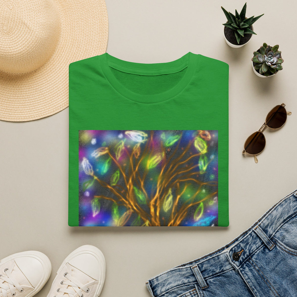 Mystic Tree Graphic T-Shirt — Colorful Ethereal Nature Design
