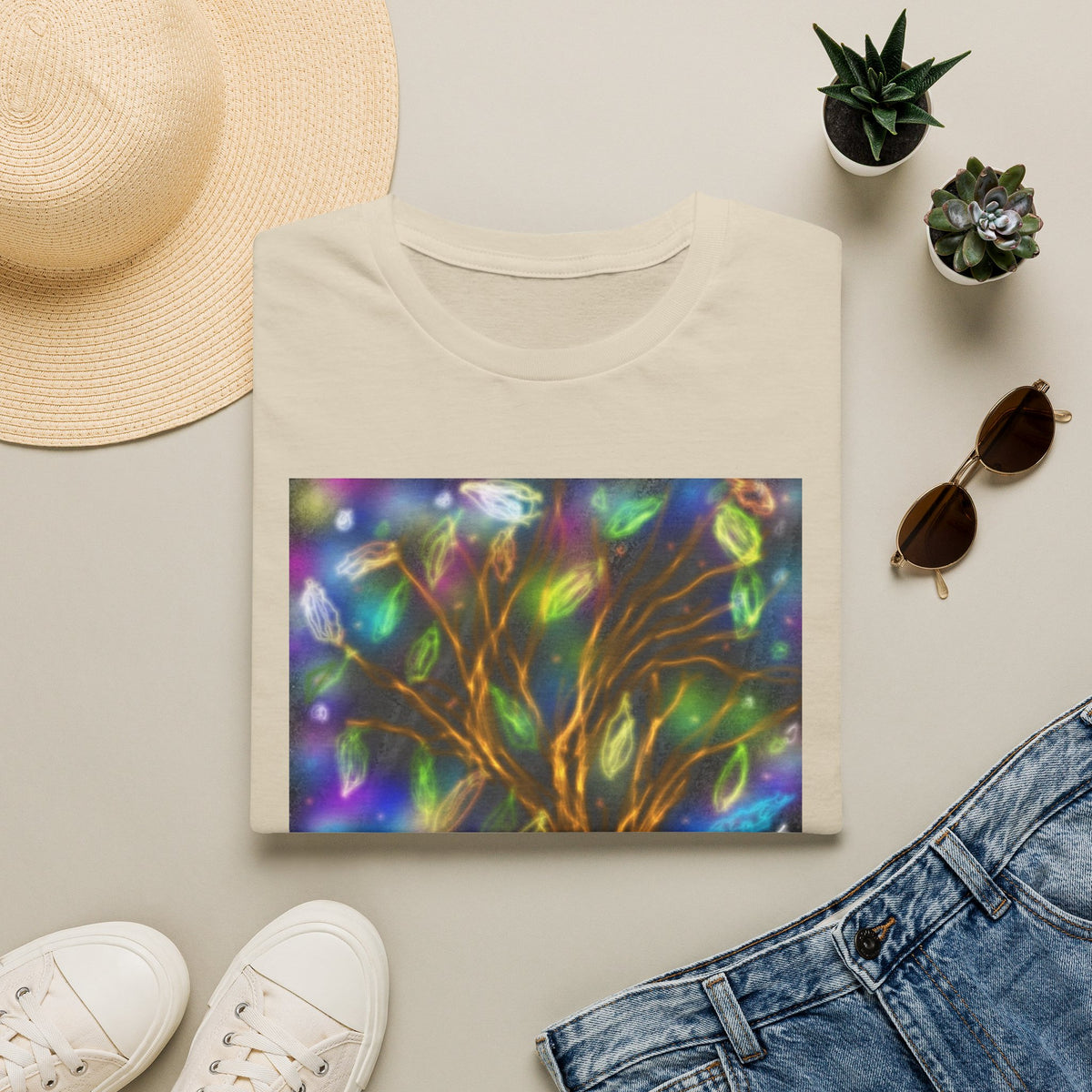 Mystic Tree Graphic T-Shirt — Colorful Ethereal Nature Design