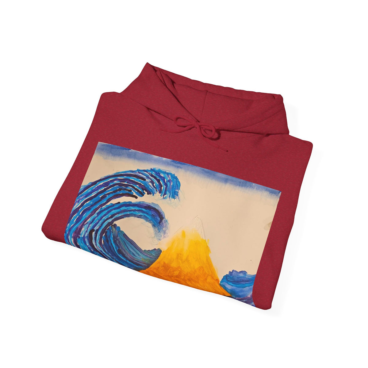 Wave and Volcano Art Hoodie — Ocean Wave Painting Sweatshirt