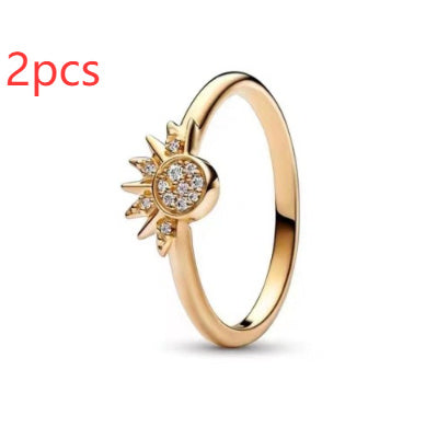 Moon and Sun Couple Adjustable Zircon Ring