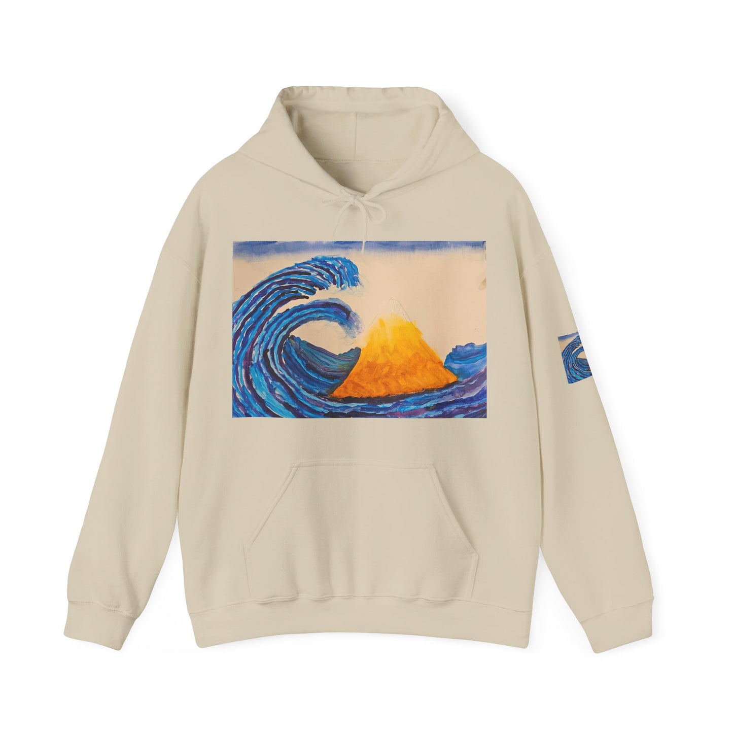 Wave and Volcano Art Hoodie — Ocean Wave Painting Sweatshirt