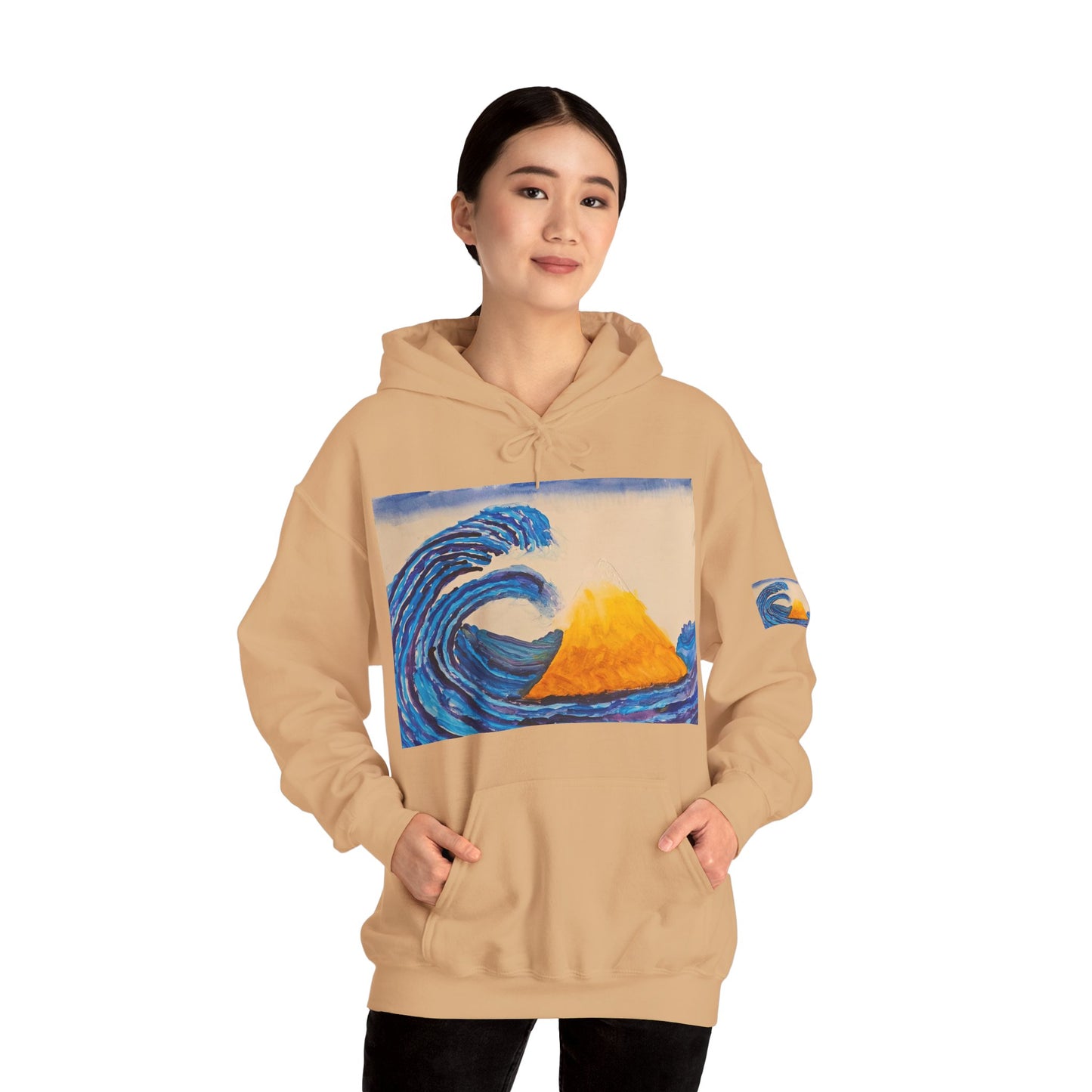 Wave and Volcano Art Hoodie — Ocean Wave Painting Sweatshirt