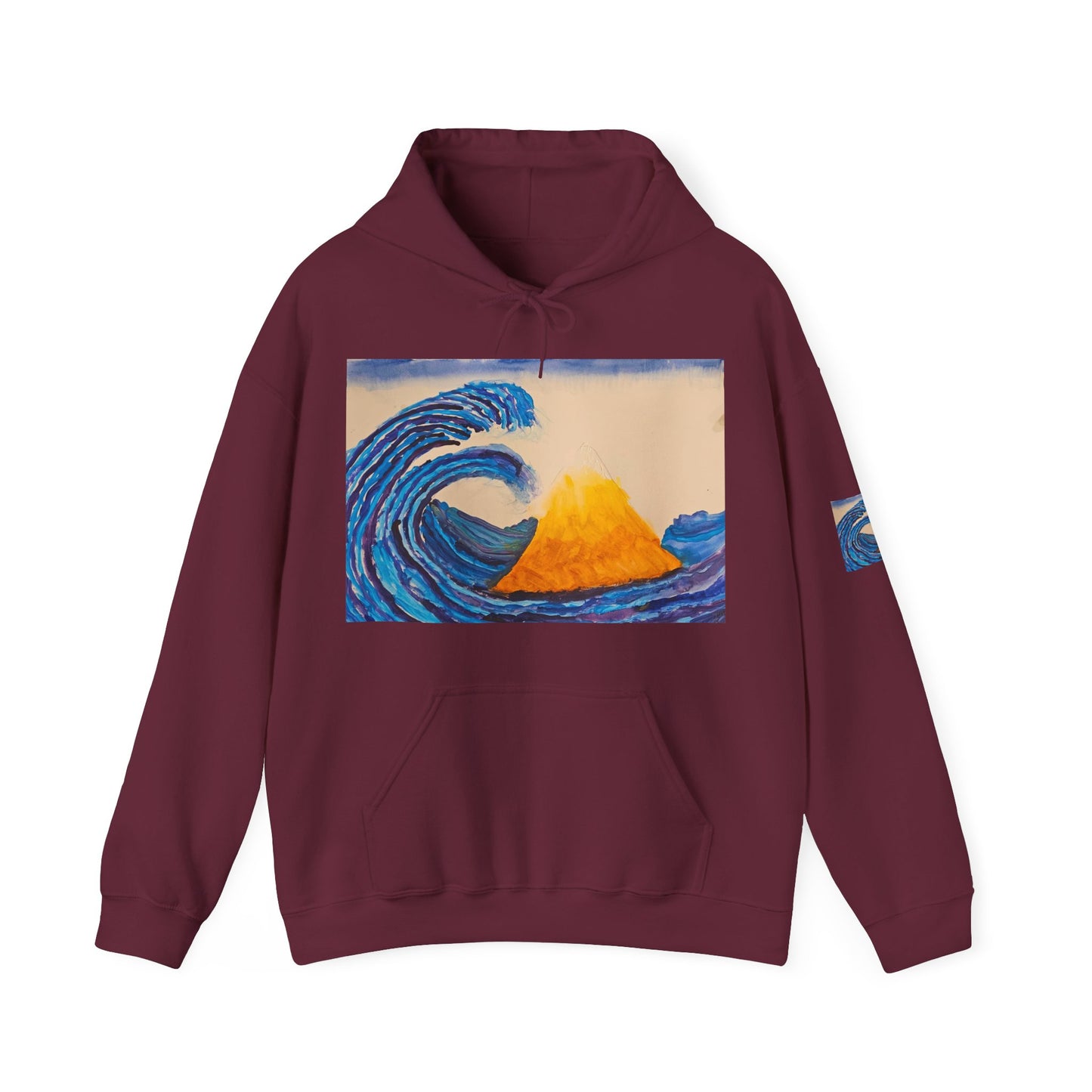Wave and Volcano Art Hoodie — Ocean Wave Painting Sweatshirt
