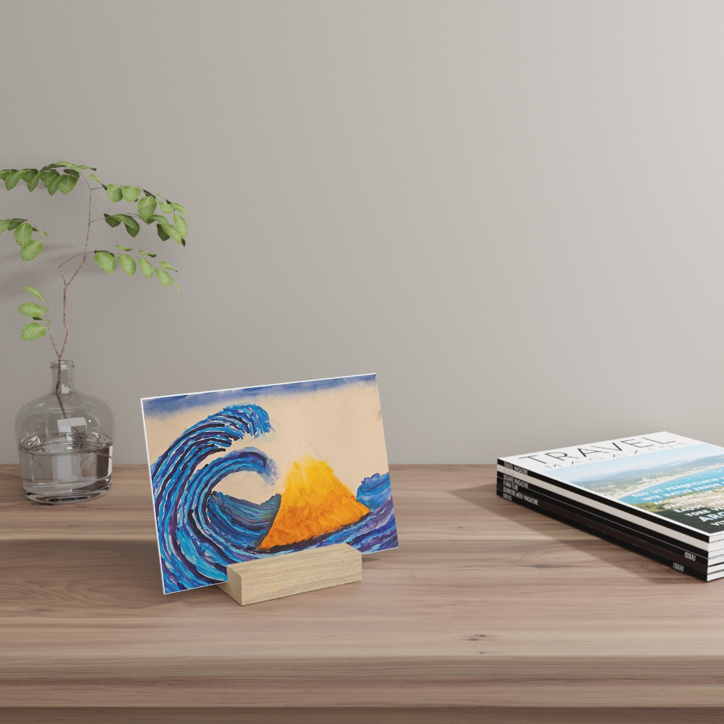 Art Work Print Of J.Blackwood.  Art Board Display – Wave & Volcano Gallery Stand