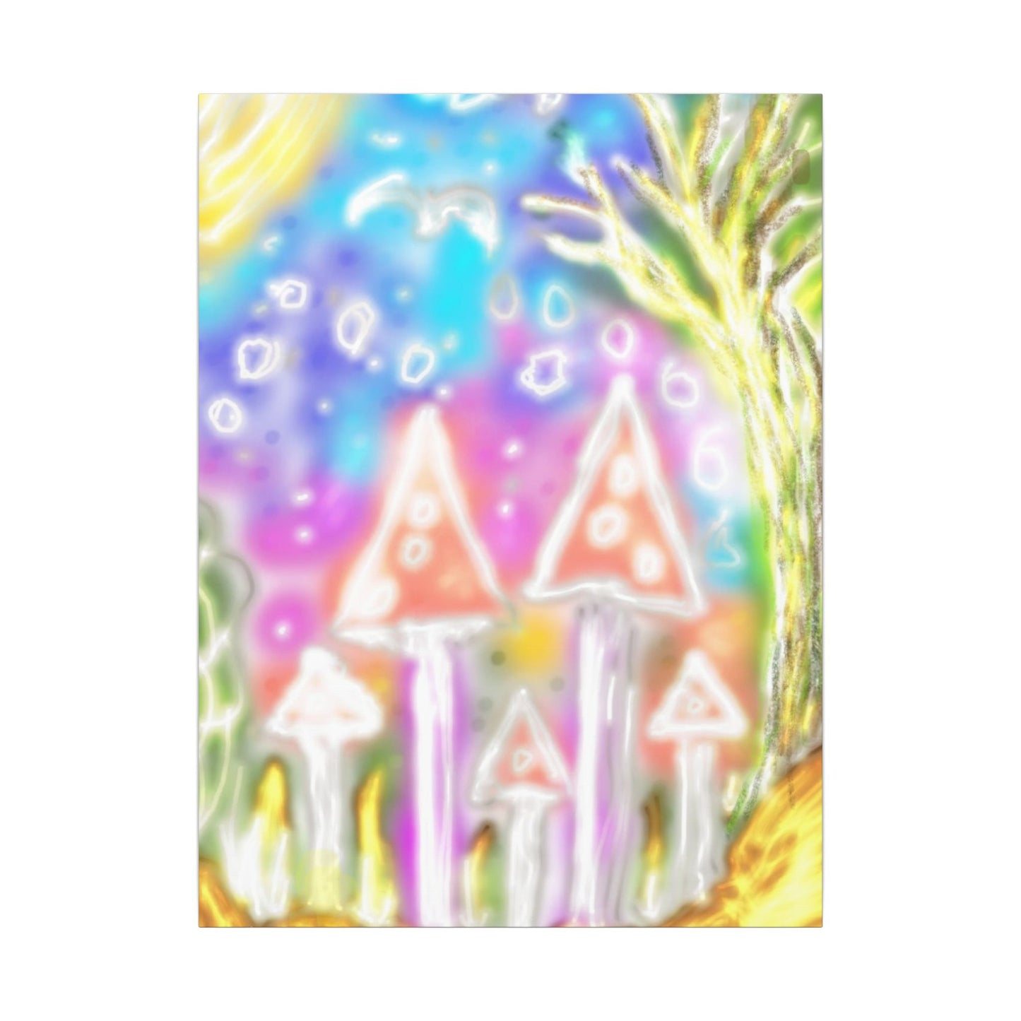Whimsical Mushroom Forest Canvas Print — Dreamy Pastel Wall Art