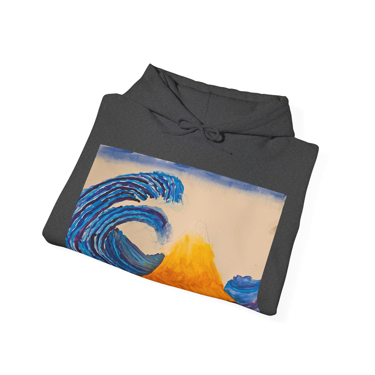 Wave and Volcano Art Hoodie — Ocean Wave Painting Sweatshirt