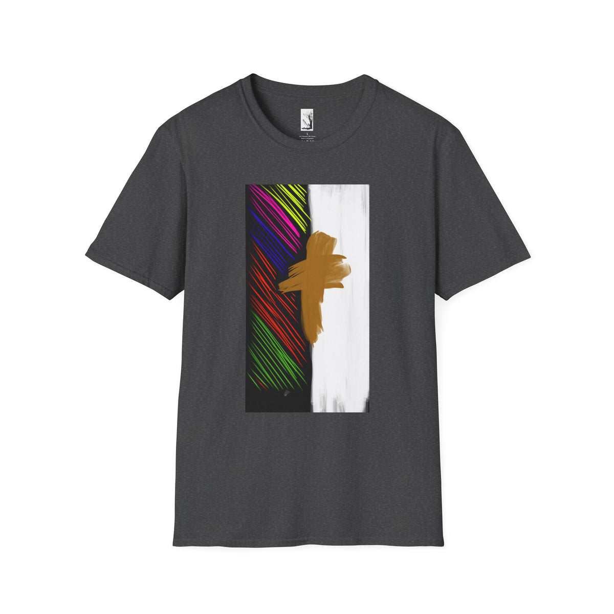 Abstract Gold Brushstroke Tee — Colorful Stripes Modern Graphic T-Shirt
