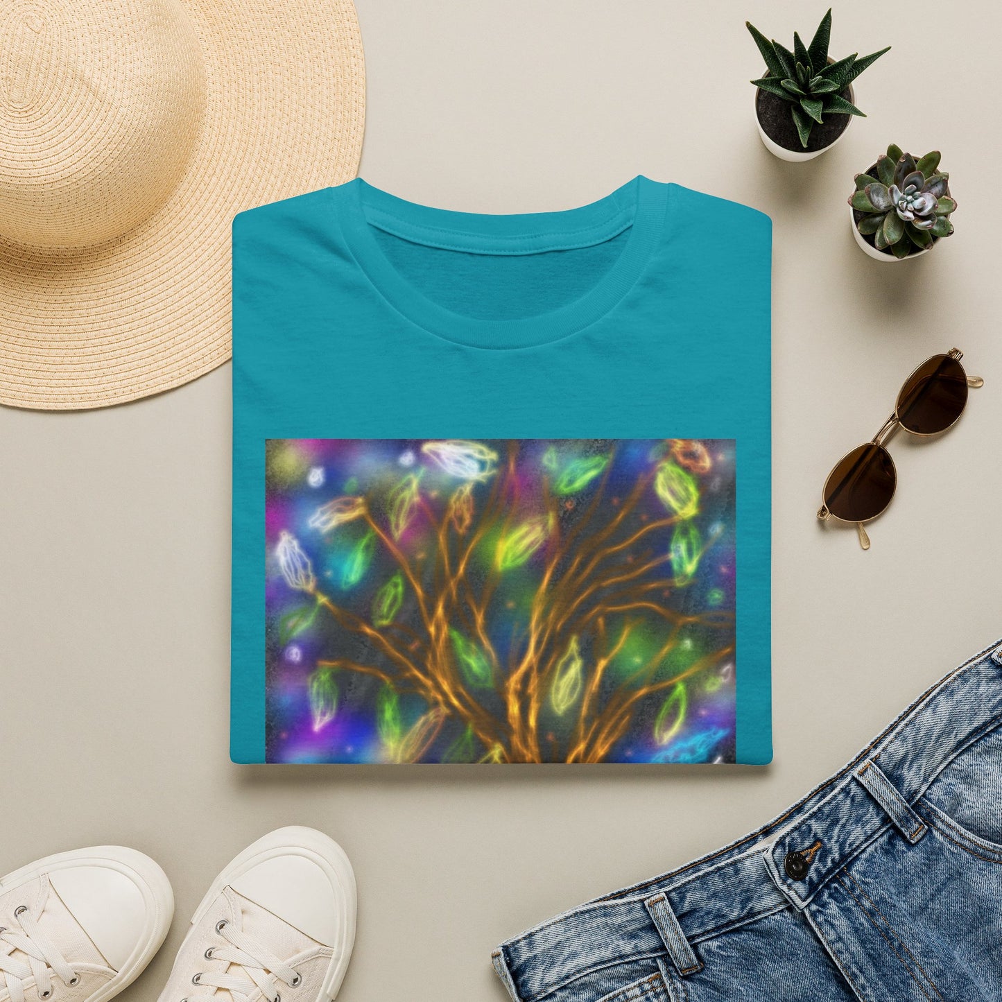 Mystic Tree Graphic T-Shirt — Colorful Ethereal Nature Design