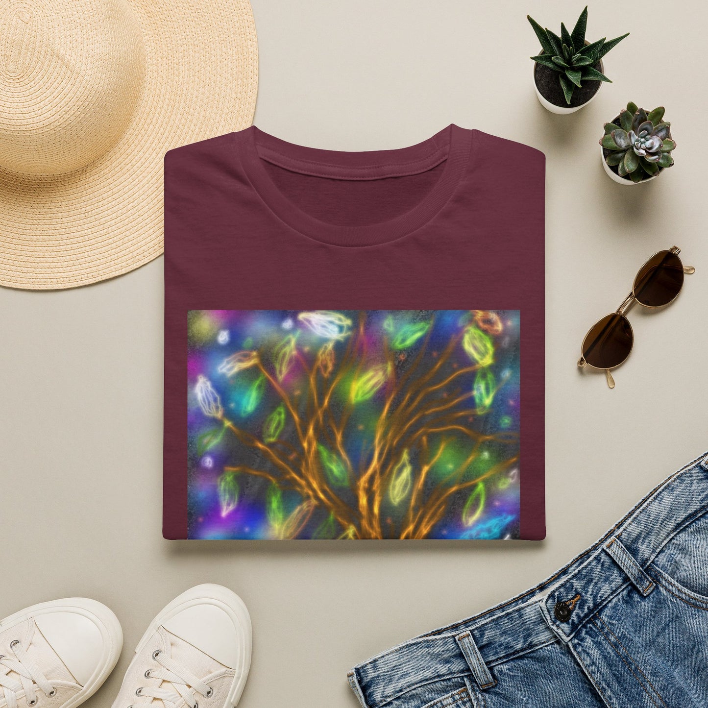 Mystic Tree Graphic T-Shirt — Colorful Ethereal Nature Design