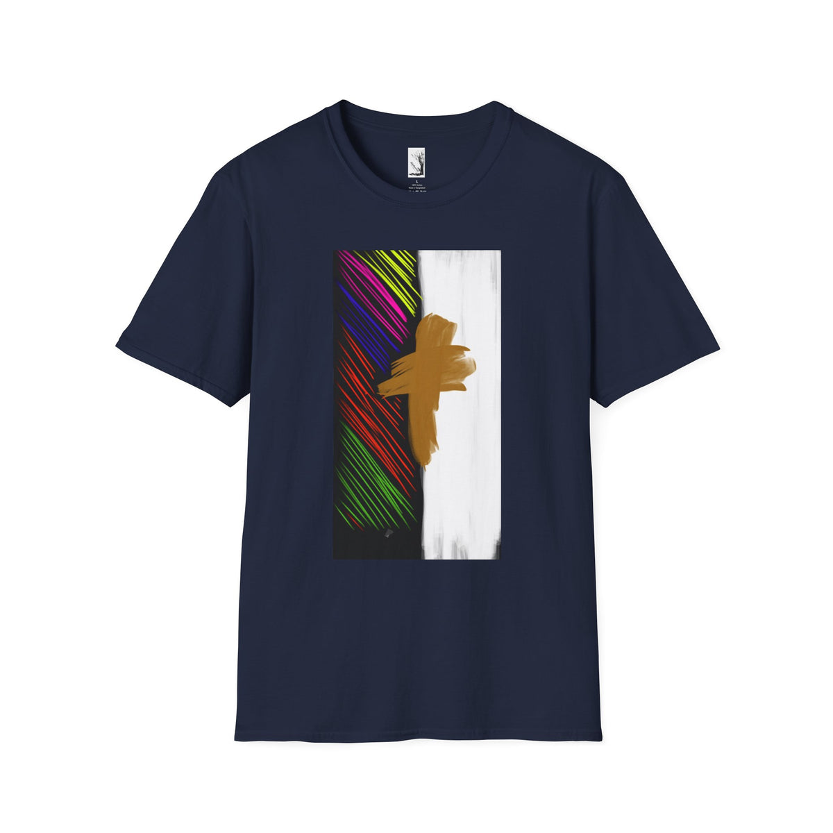 Abstract Gold Brushstroke Tee — Colorful Stripes Modern Graphic T-Shirt