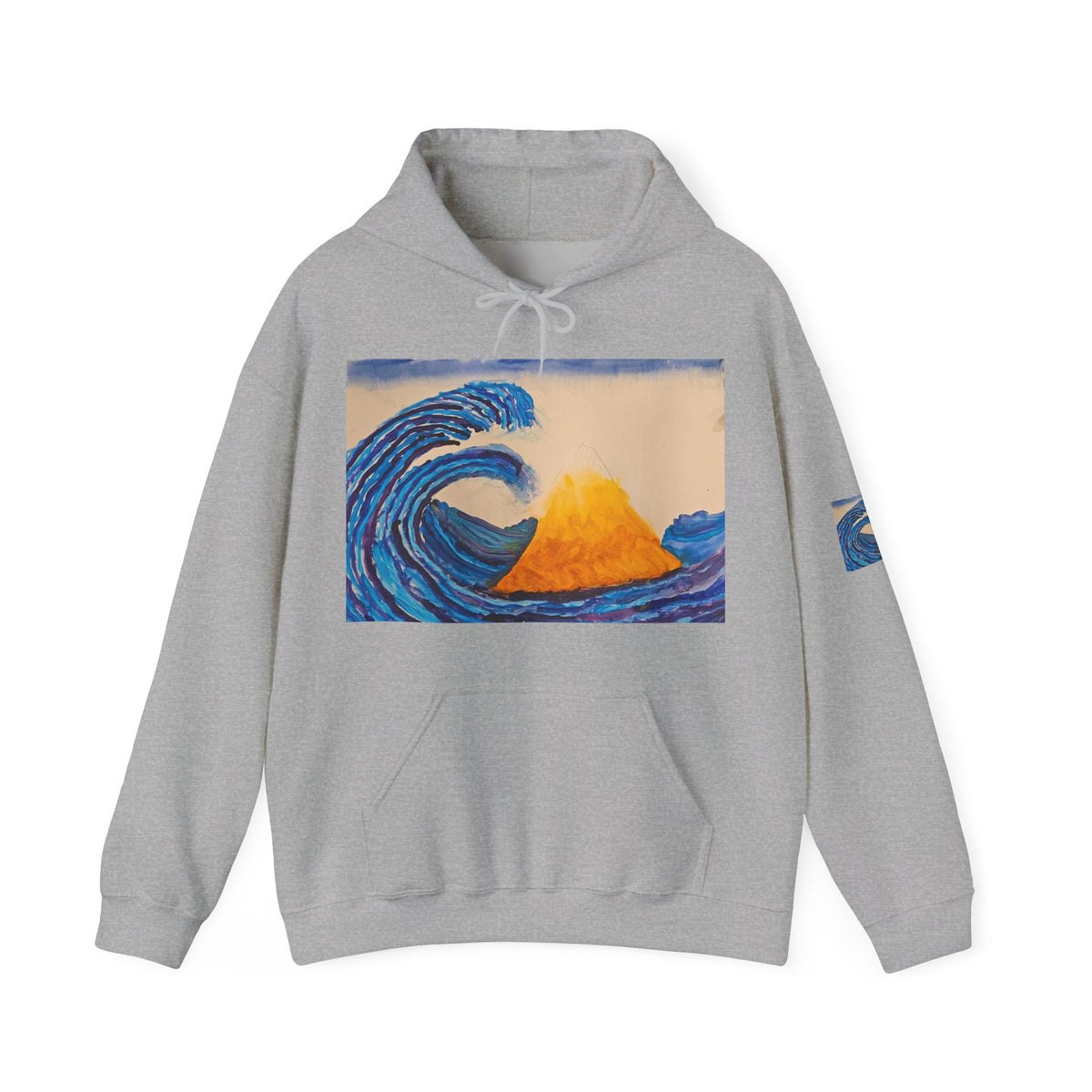 Wave and Volcano Art Hoodie — Ocean Wave Painting Sweatshirt