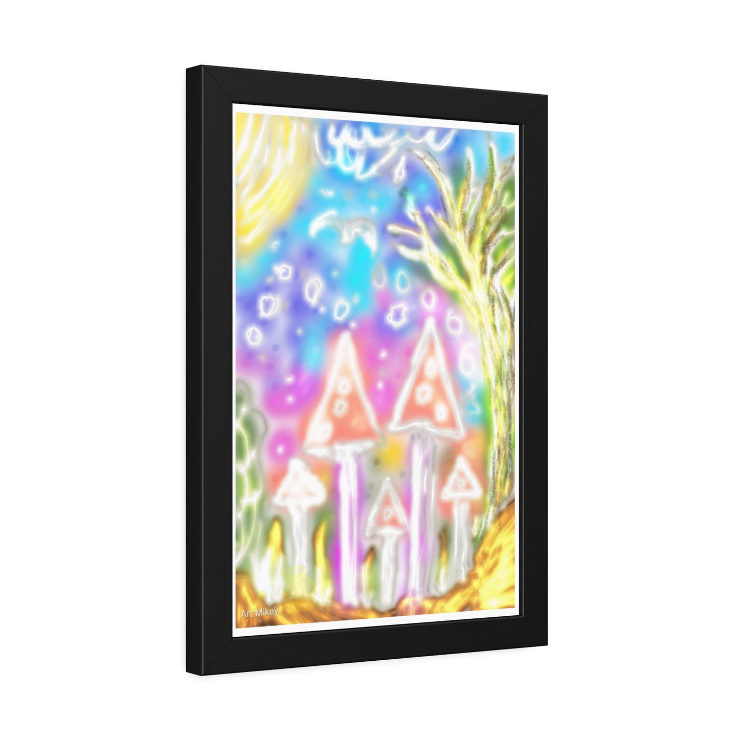 Framed Poster — Whimsical Rainbow Mushroom Art Print