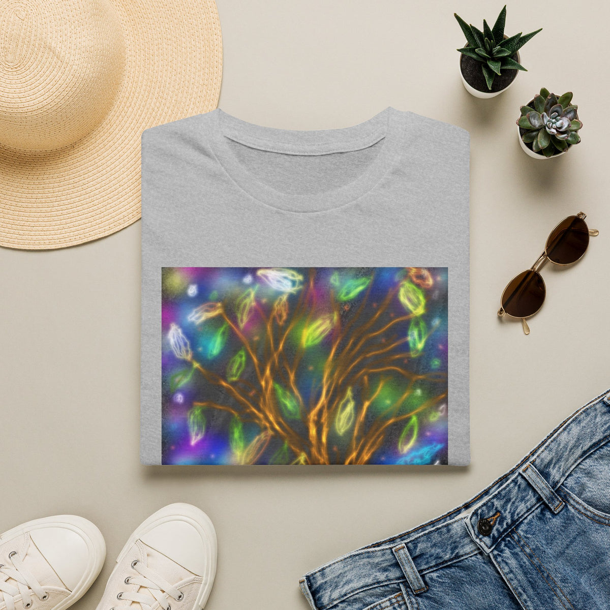 Mystic Tree Graphic T-Shirt — Colorful Ethereal Nature Design