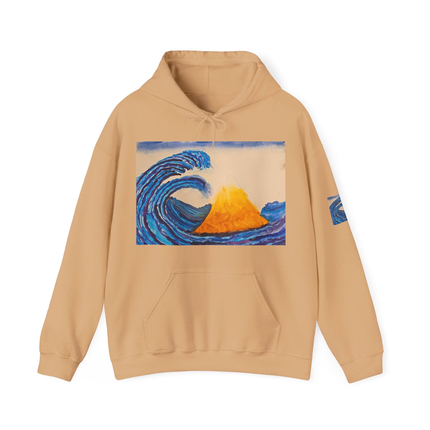 Wave and Volcano Art Hoodie — Ocean Wave Painting Sweatshirt