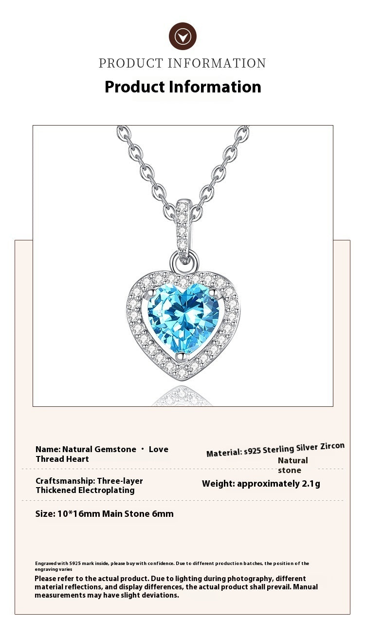 Natural Gemstone Heart Necklace for Women – S925 Sterling Silver