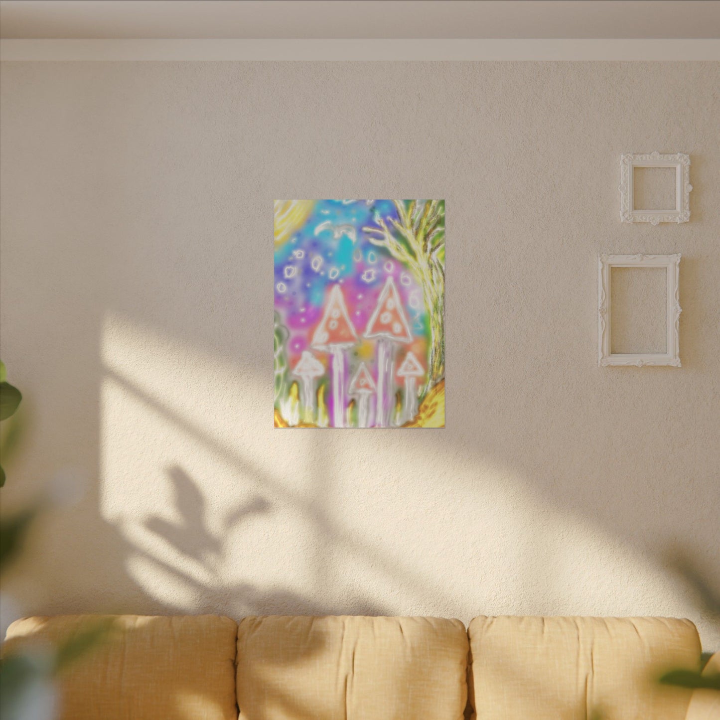 Whimsical Mushroom Forest Canvas Print — Dreamy Pastel Wall Art
