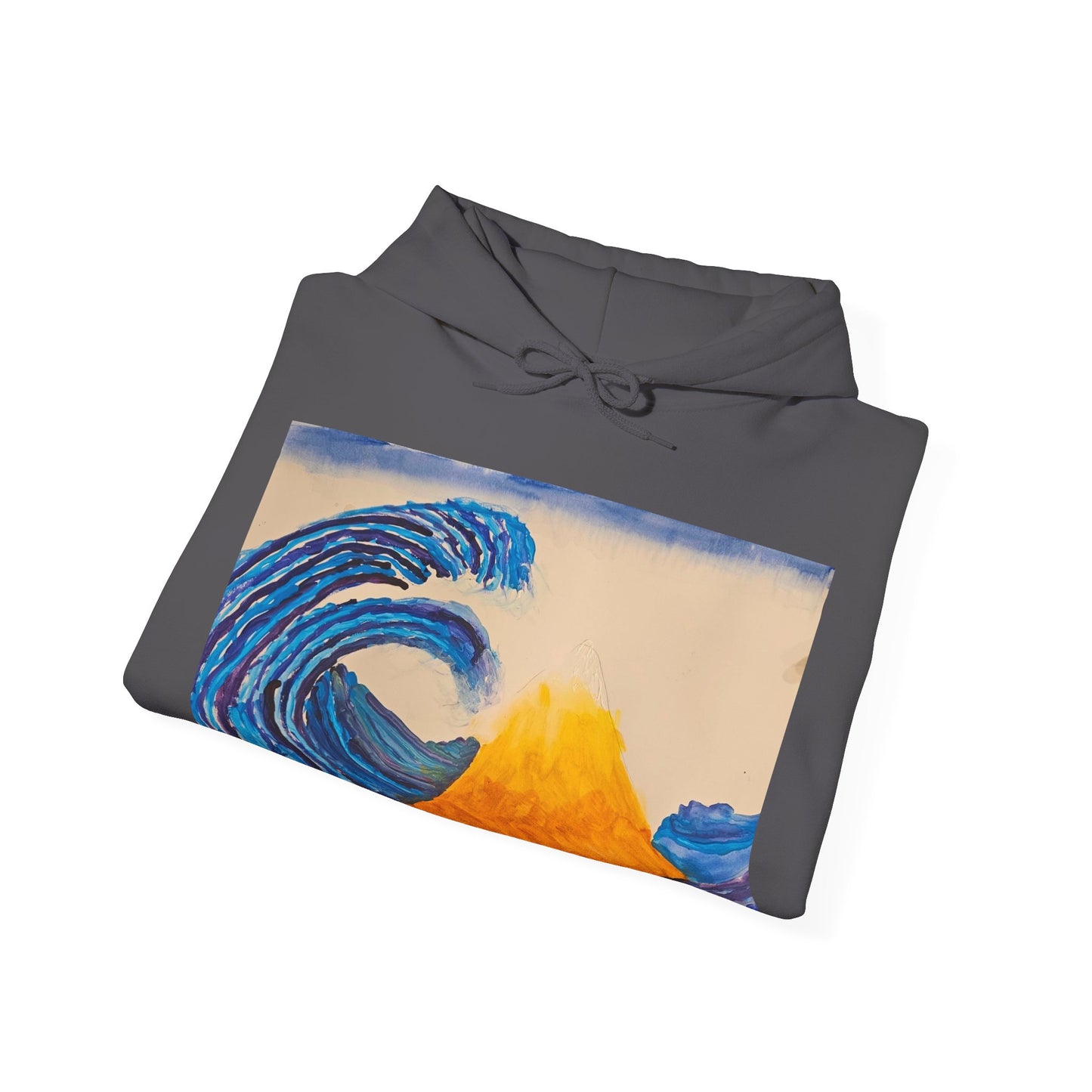 Wave and Volcano Art Hoodie — Ocean Wave Painting Sweatshirt