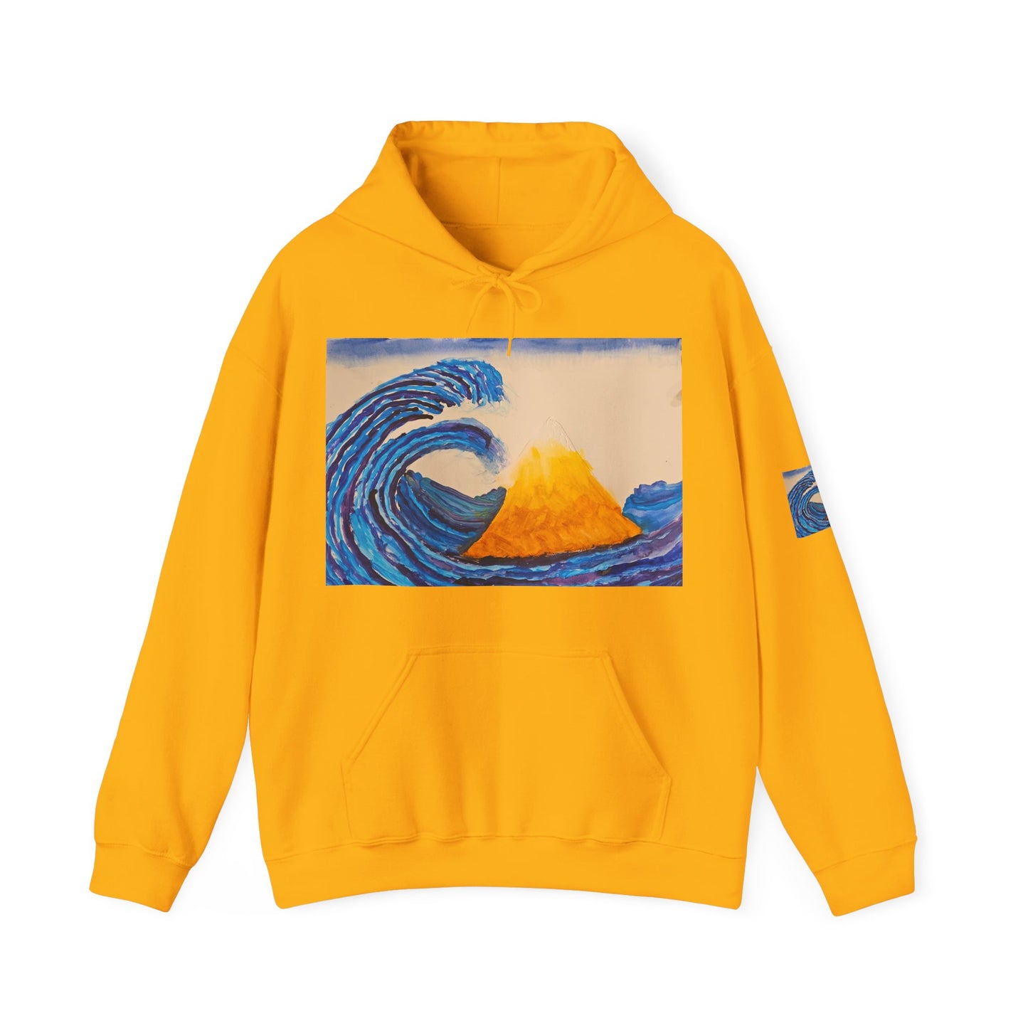Wave and Volcano Art Hoodie — Ocean Wave Painting Sweatshirt