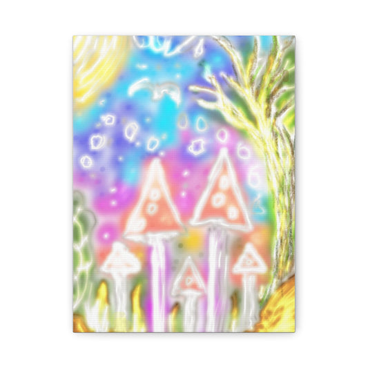 Whimsical Mushroom Night Sky Canvas (Matte Stretched 1.25")