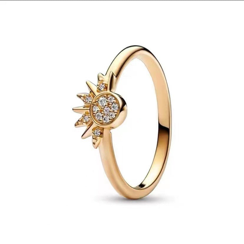 Moon and Sun Couple Adjustable Zircon Ring