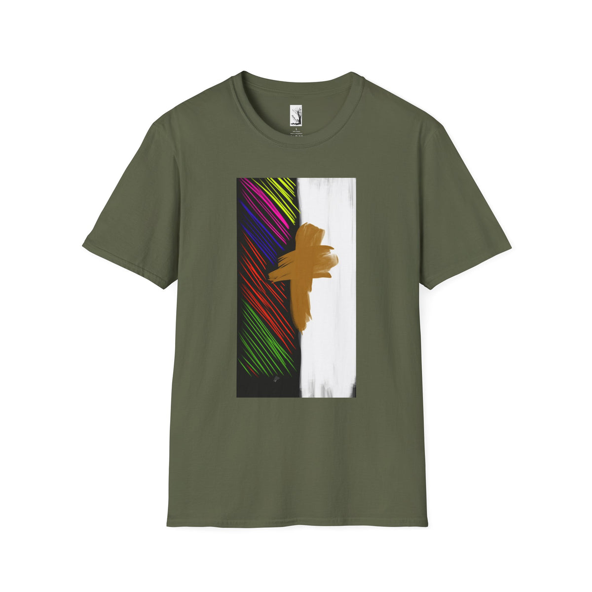 Abstract Gold Brushstroke Tee — Colorful Stripes Modern Graphic T-Shirt