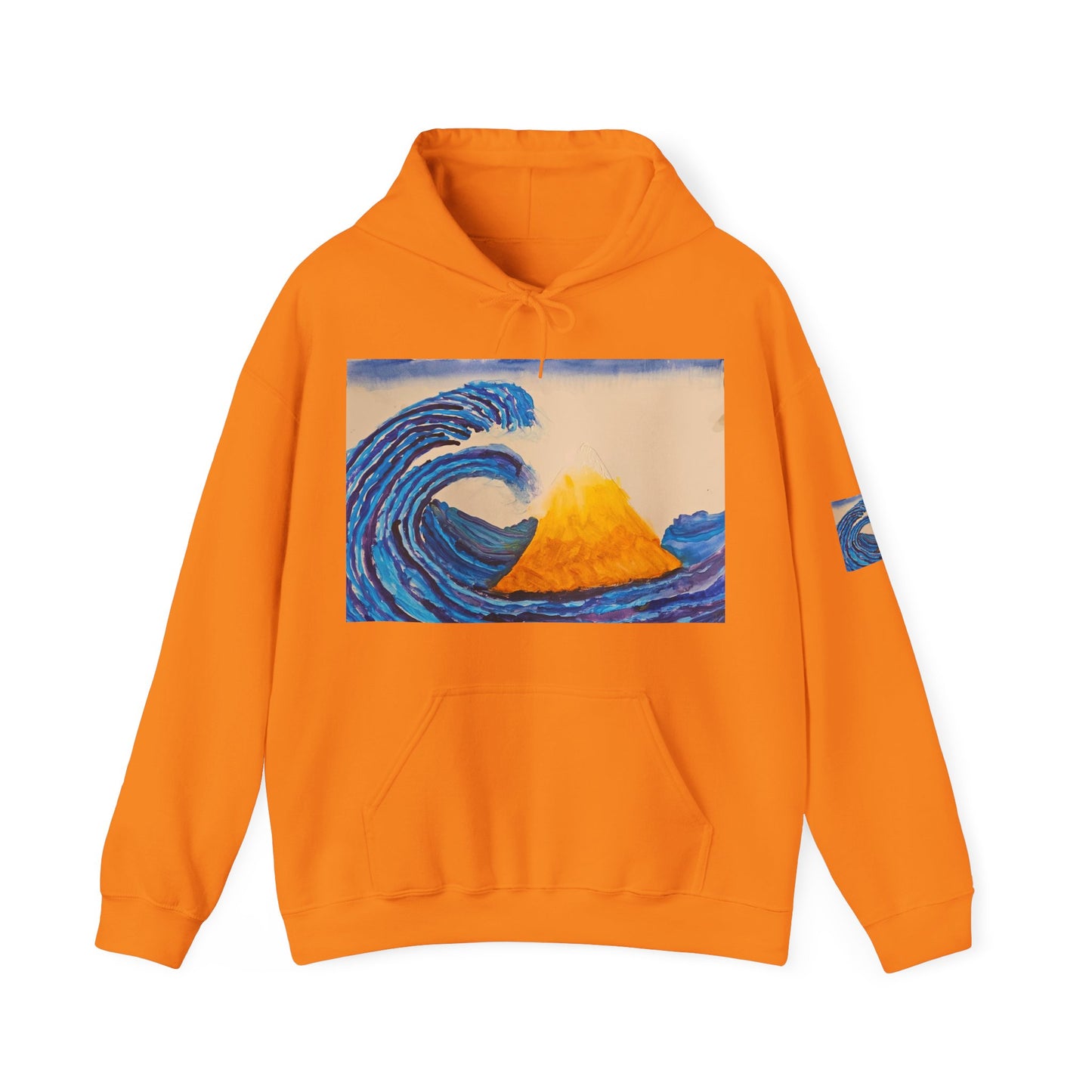 Wave and Volcano Art Hoodie — Ocean Wave Painting Sweatshirt