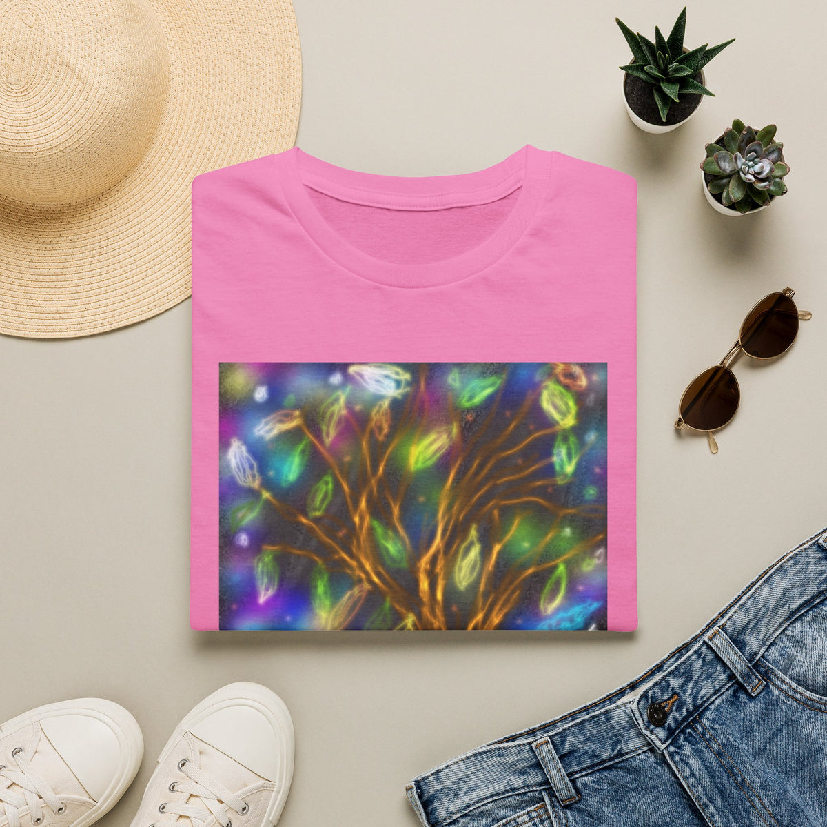 Mystic Tree Graphic T-Shirt — Colorful Ethereal Nature Design