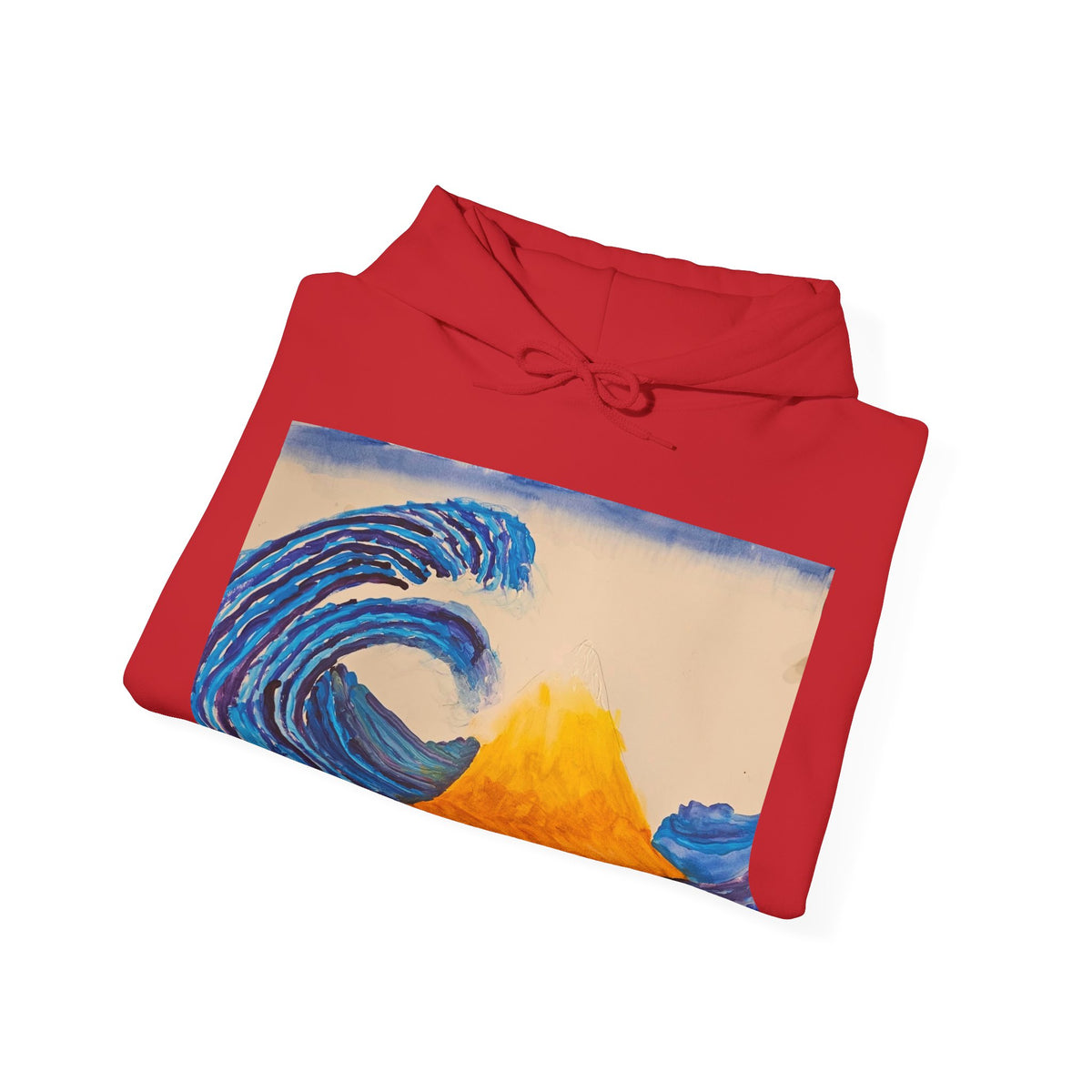 Wave and Volcano Art Hoodie — Ocean Wave Painting Sweatshirt
