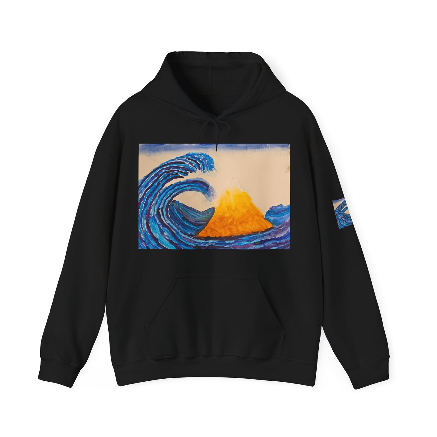 Wave and Volcano Art Hoodie — Ocean Wave Painting Sweatshirt
